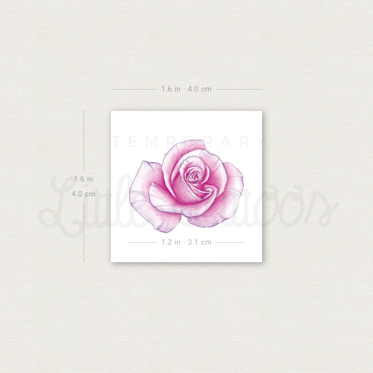 Pink Rose Head Temporary Tattoo by Mini Lau - Set of 3