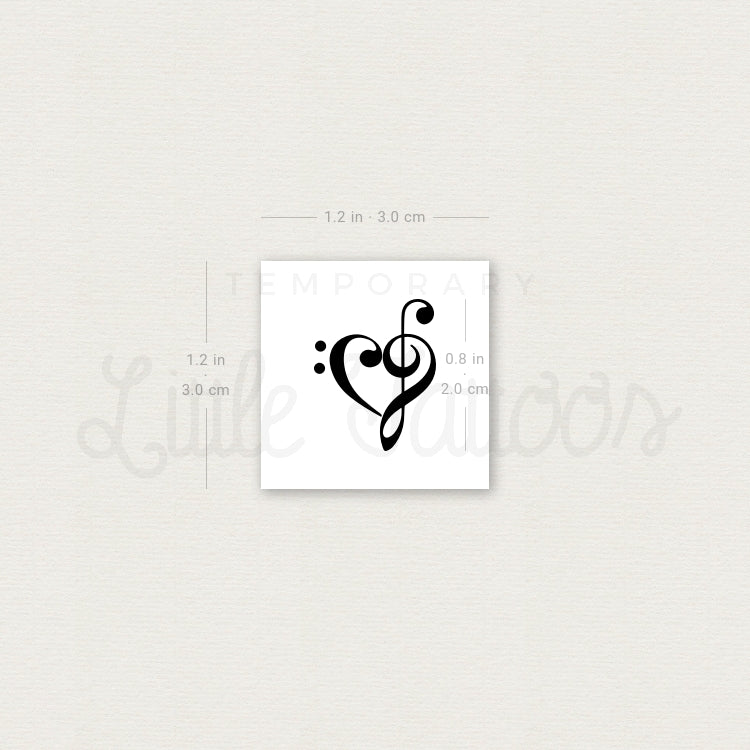 Small Music Heart Temporary Tattoo - Set of 3