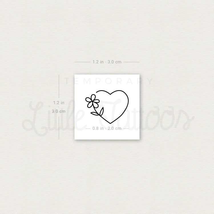 Minimal Heart and Flower Temporary Tattoo - Set of 3