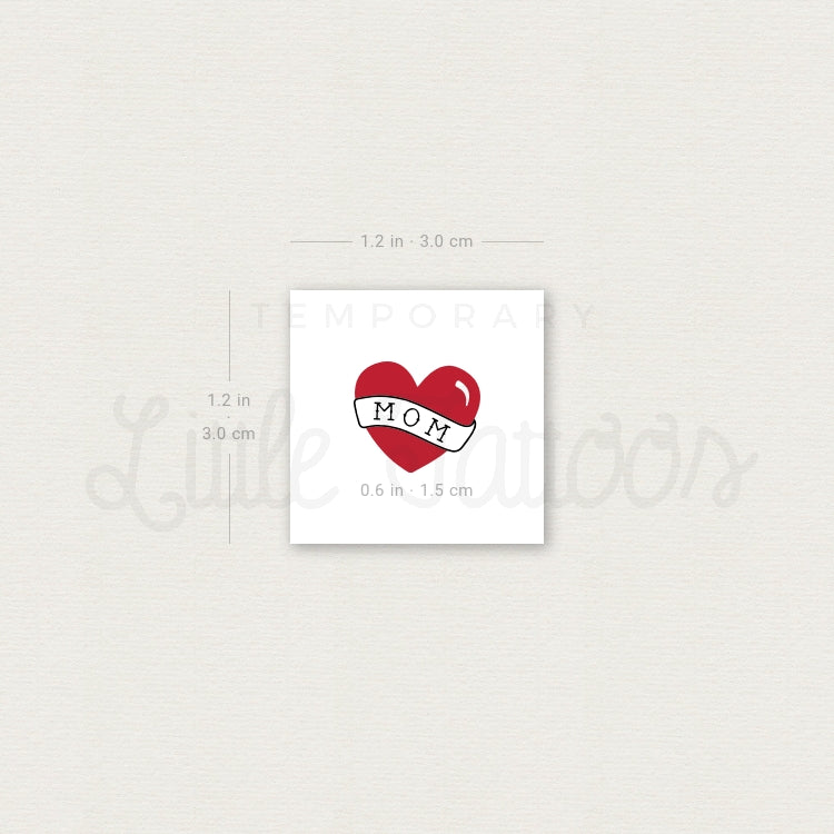 Small Heart with Mom Banner Temporary Tattoo - Set of 3
