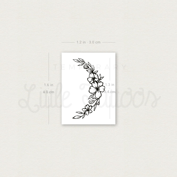 Flower Crescent Moon Temporary Tattoo - Set of 3