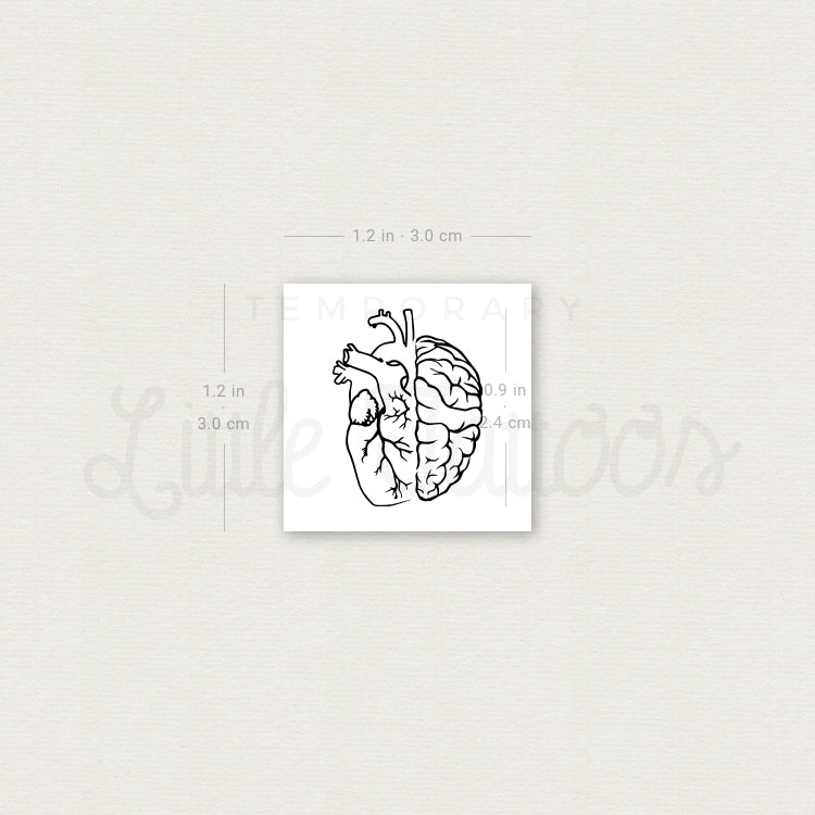 Half Heart Half Brain Temporary Tattoo - Set of 3