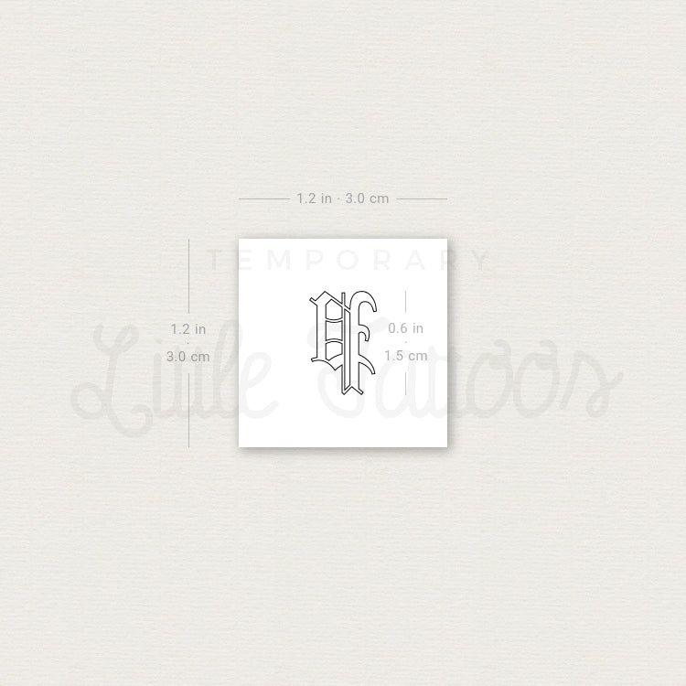 Old English P Letter Outline Temporary Tattoo - Set of 3
