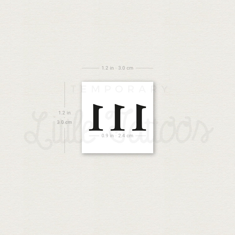111 Angel Number Temporary Tattoo - Set of 3
