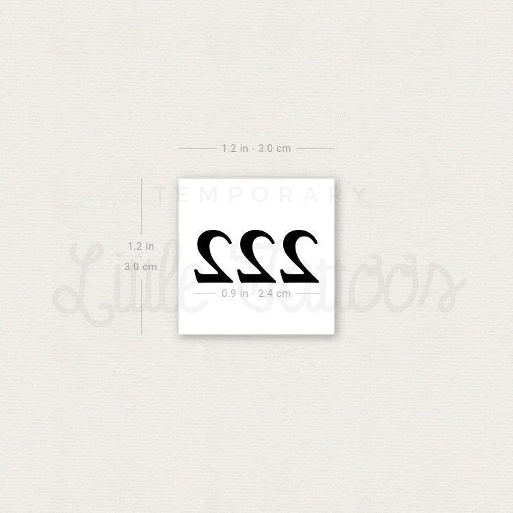 222 Angel Number Temporary Tattoo - Set of 3