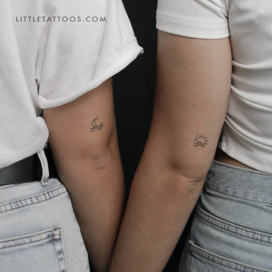 Tatuajes temporales de luna y atardecer a juego (juego de 3)