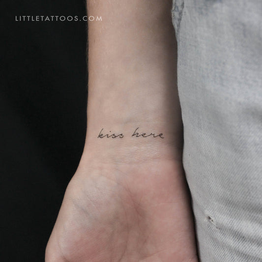 Handwritten Font Kiss Here Temporary Tattoo - Set of 3