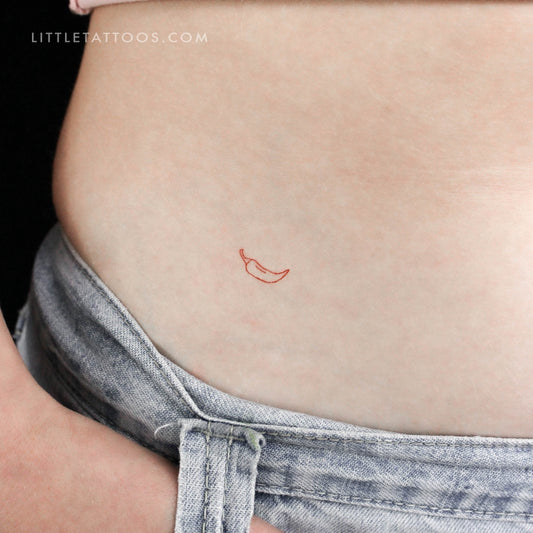 Red Fine Line Chili Temporary Tattoo - Set of 3