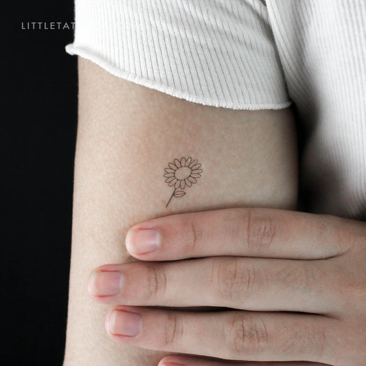 Fine Line Sunflower Temporary Tattoo - Set of 3