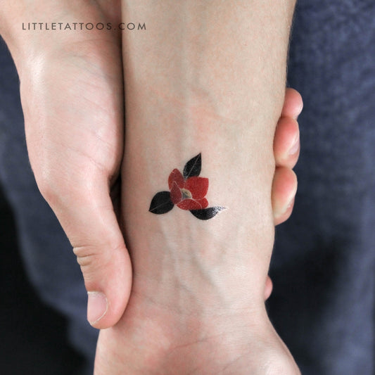 Red Camellia Temporary Tattoo by Zihee - Set of 3