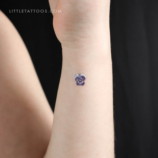 Tiny Blue Pansy Temporary Tattoo - Set of 3
