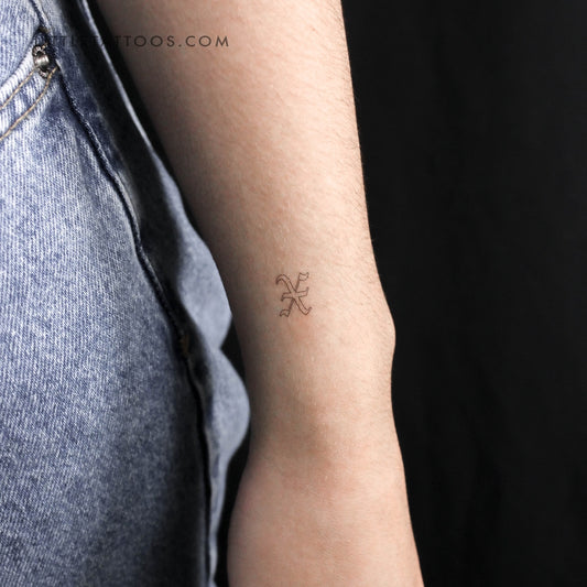 Old English X Letter Outline Temporary Tattoo - Set of 3