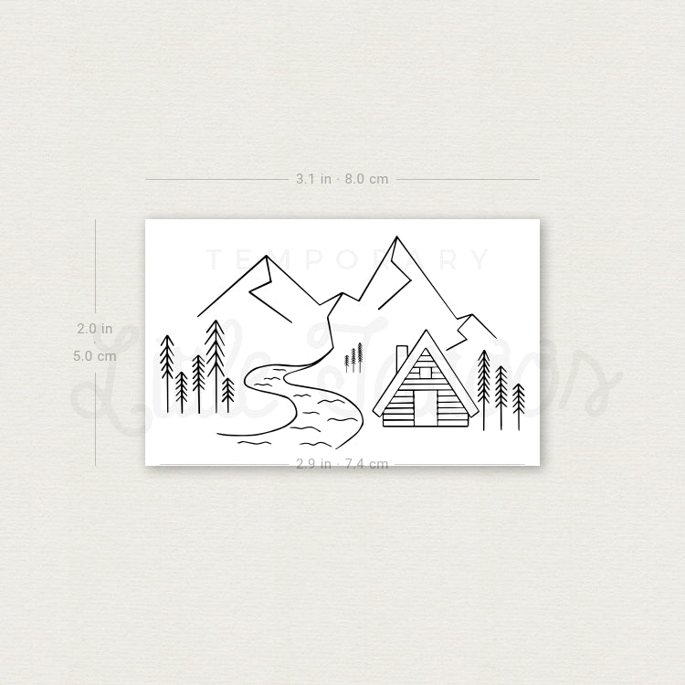 Mountain Cabin Temporary Tattoo by Cagri Durmaz - Set of 3