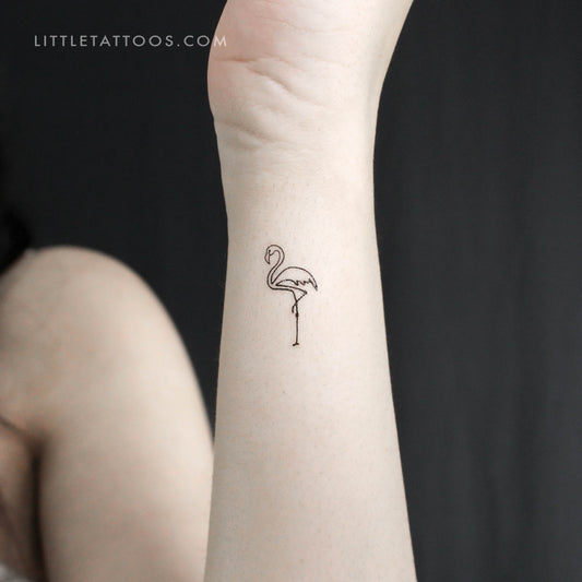 Tatuaje temporal de flamenco de una sola línea - Juego de 3