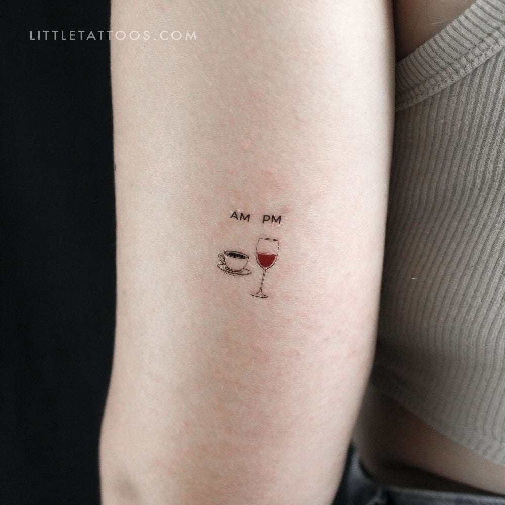 Small AM Coffee PM Wine Temporary Tattoo