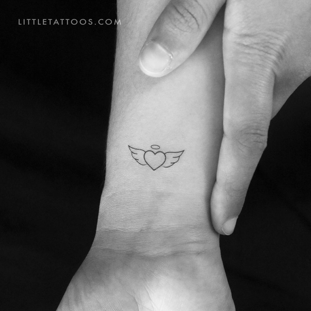 Angel Wings with Heart Tattoo Design