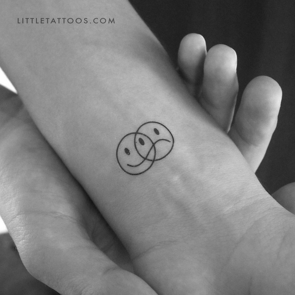 Happy Sad Face Temporary Tattoo (Set of 3), image size:1000x1000