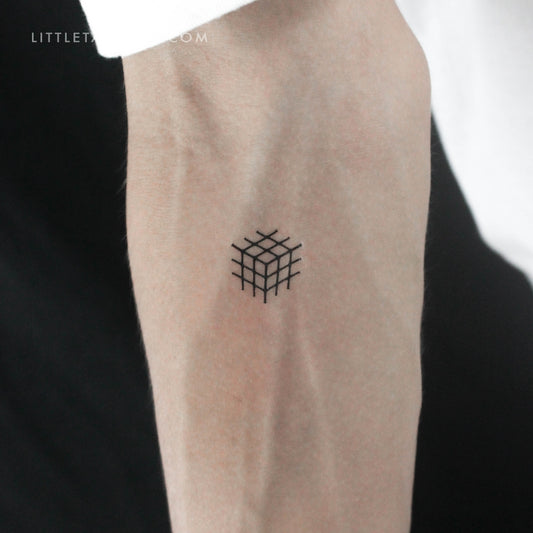 Tatuaje temporal minimalista de cubo de Rubik (juego de 3)