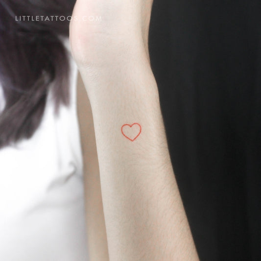 Little Red Heart Outline Temporary Tattoo - Set of 3