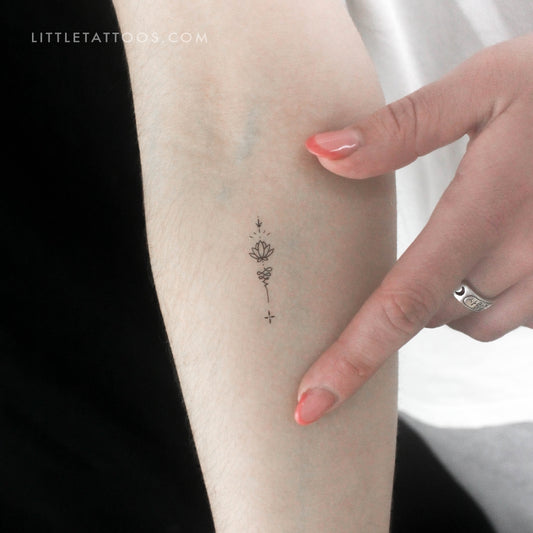 Ornamental Lotus Unalome Temporary Tattoo - Set of 3