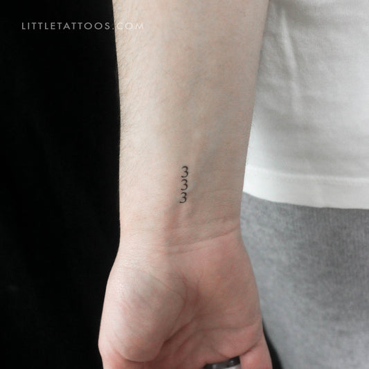 Small 333 Vertical Temporary Tattoo - Set of 3