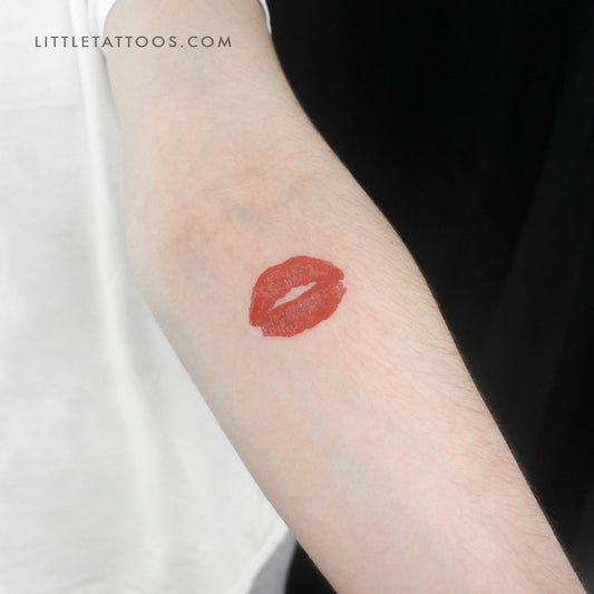 Red Kiss Mark Temporary Tattoo - Set of 3