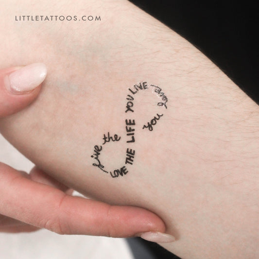 Tatuaje temporal "Vive la vida que amas" (infinito) - Juego de 3