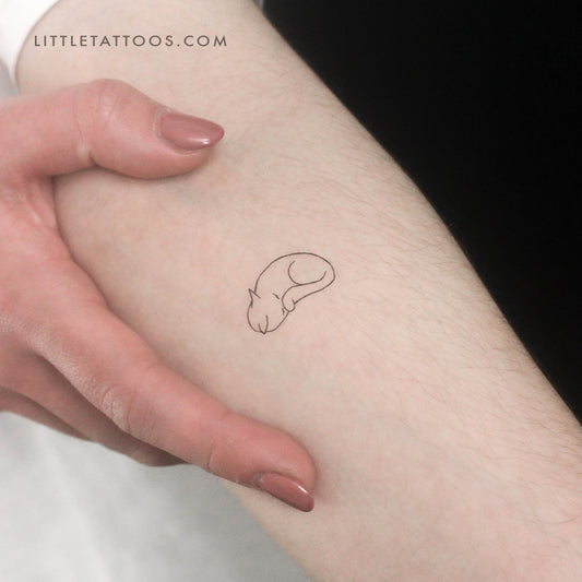 Fine Line Sleeping Cat Temporary Tattoo - Set of 3