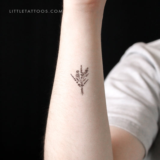 Small Wild Flower Bouquet Temporary Tattoo - Set of 3
