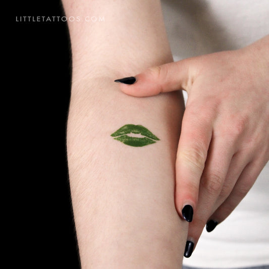 Green Kiss Mark Temporary Tattoo - Set of 3