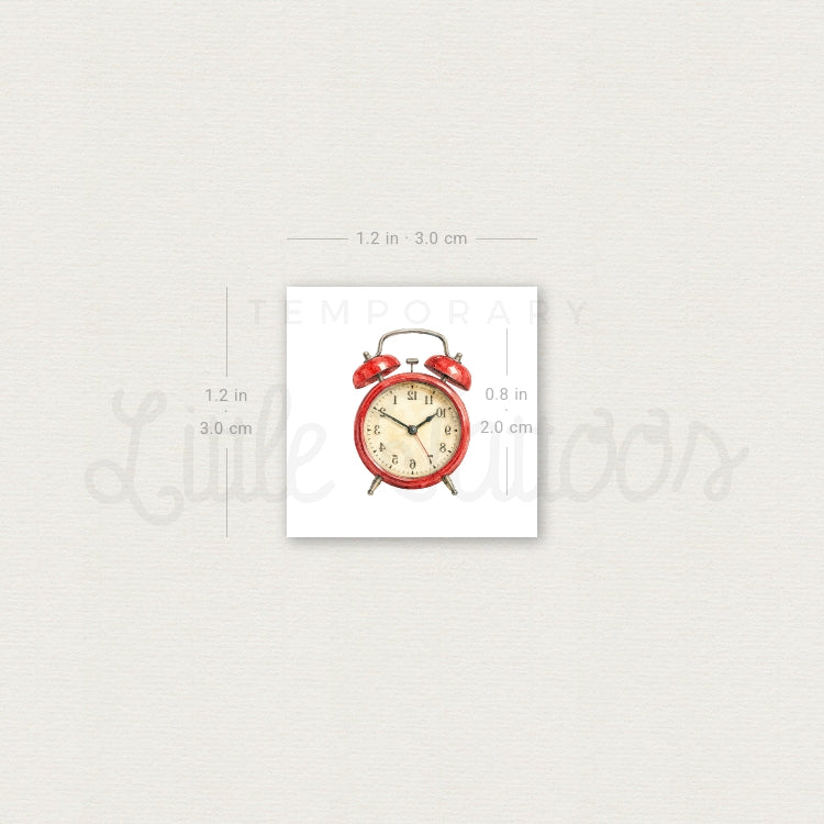 Red Alarm Clock Temporary Tattoo - Set of 3