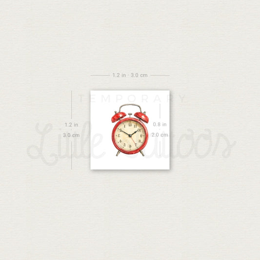 Red Alarm Clock Temporary Tattoo - Set of 3