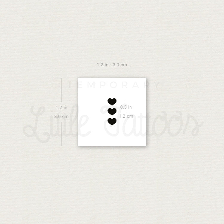Three Tiny Black Hearts Temporary Tattoo - Set of 3