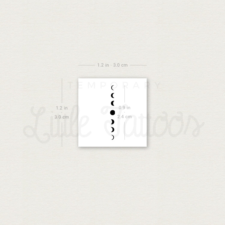 Small Vertical Moon Phases Temporary Tattoo - Set of 3