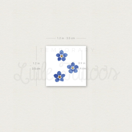 Tatuaje temporal de tres flores nomeolvides (juego de 3)