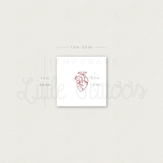 Tiny Red Anatomical Heart Temporary Tattoo - Set of 3