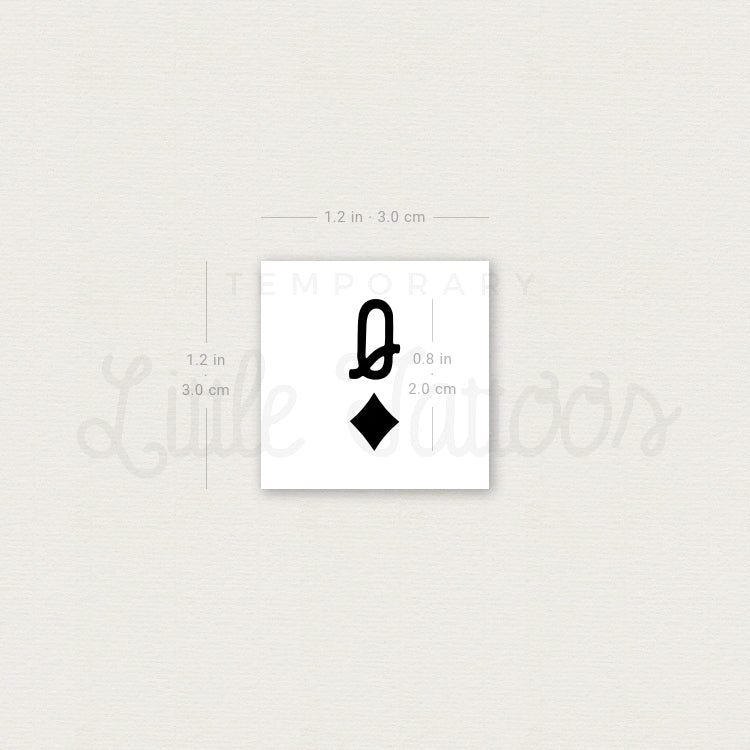 Black Queen Of Diamonds Temporary Tattoo - Set of 3