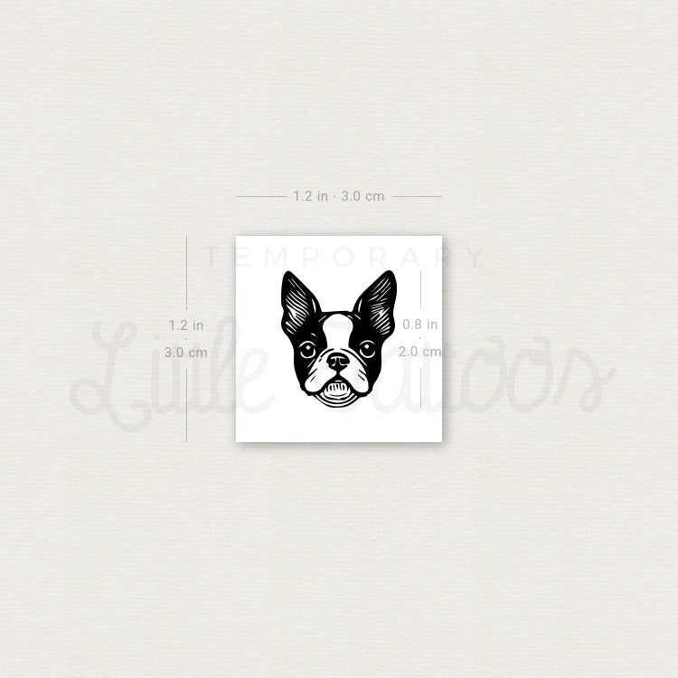 Boston Terrier Portrait Temporary Tattoo - Set of 3