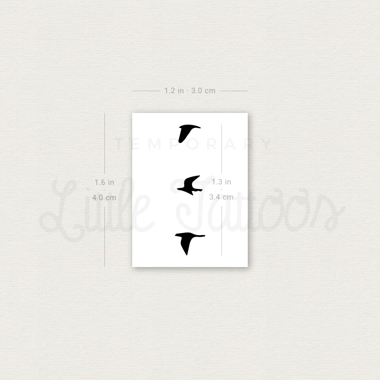 3 Small Flying Birds Temporary Tattoo - Set of 3