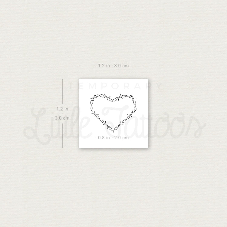 Small Heart Shaped Barbed Wire Temporary Tattoo - Set of 3