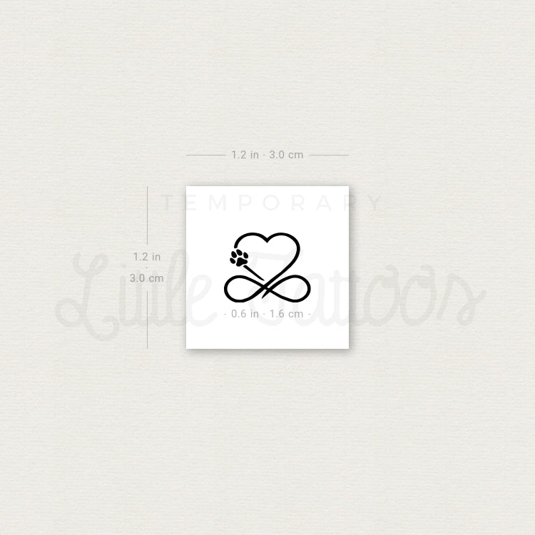 Dog Paw Print Infinity Heart Temporary Tattoo - Set of 3