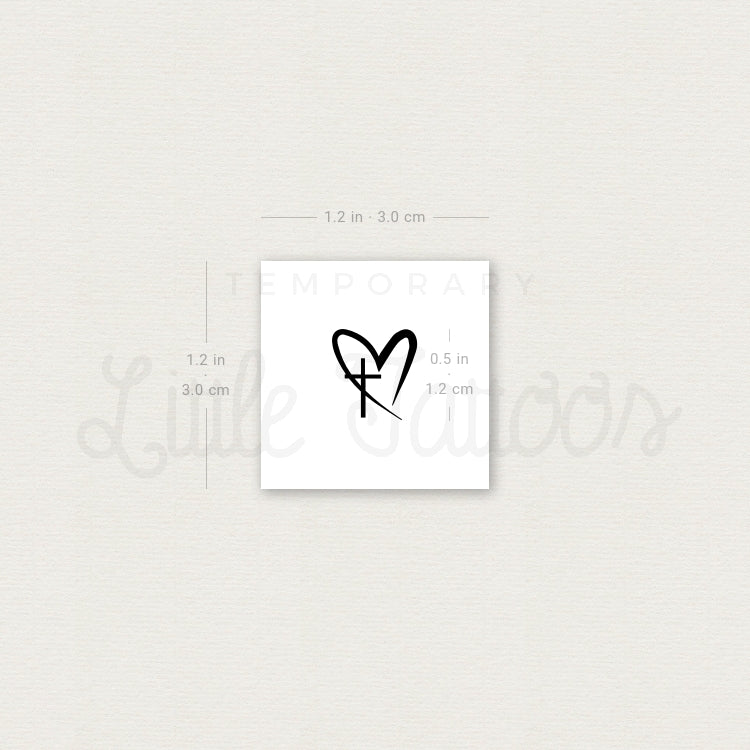 Tiny Cross Heart Temporary Tattoo - Set of 3
