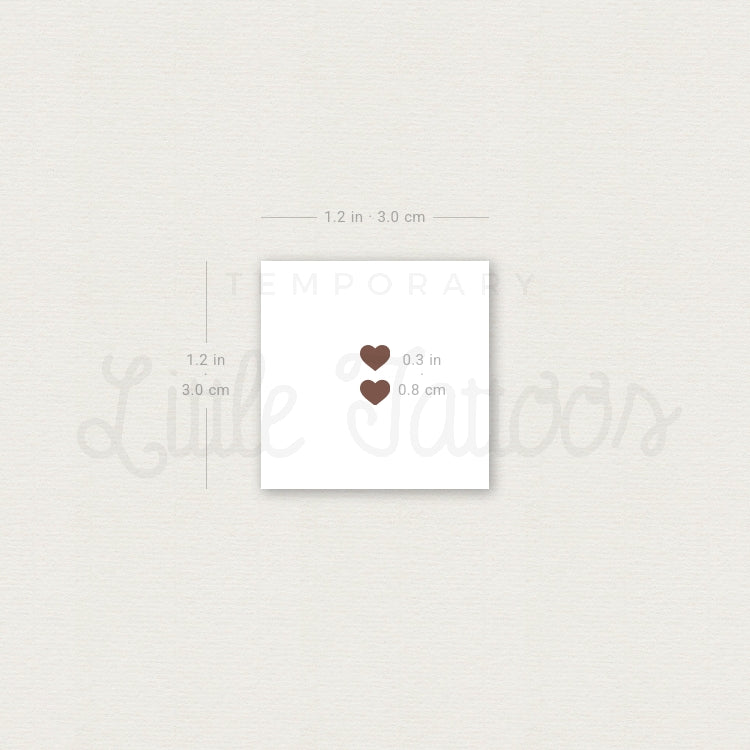 Two Tiny Brown Hearts Temporary Tattoo - Set of 3