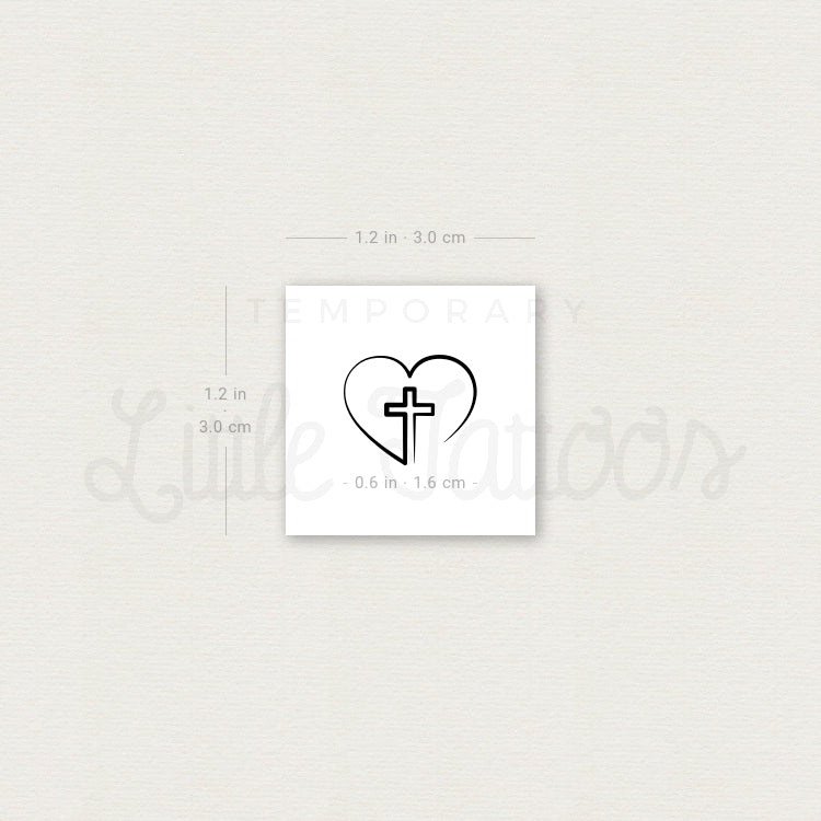 Single Line Heart And Cross Temporary Tattoo - Set of 3