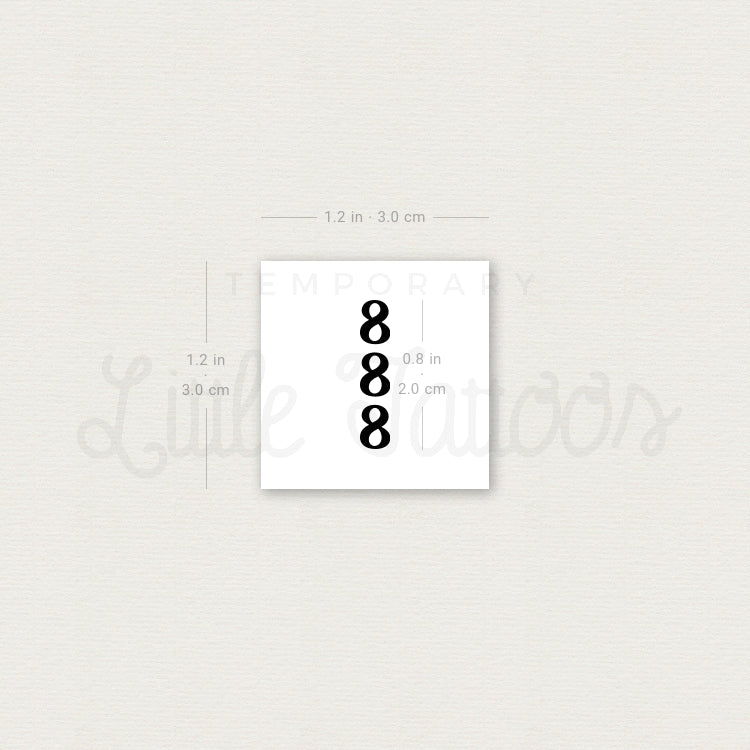 Vertical 888 Temporary Tattoo - Set of 3