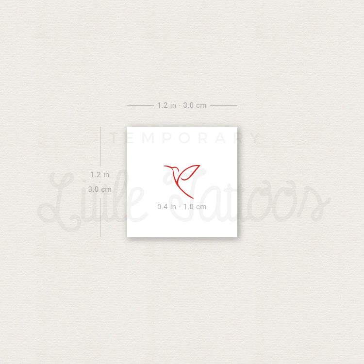 Small Red Minimalist Hummingbird Temporary Tattoo - Set of 3