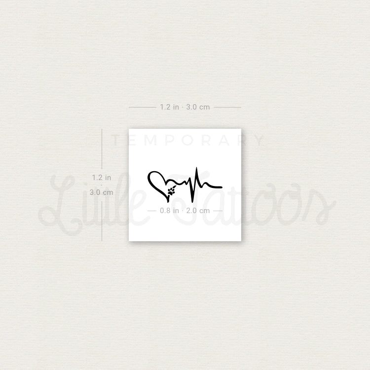Paw Print Heartbeat Temporary Tattoo - Set of 3