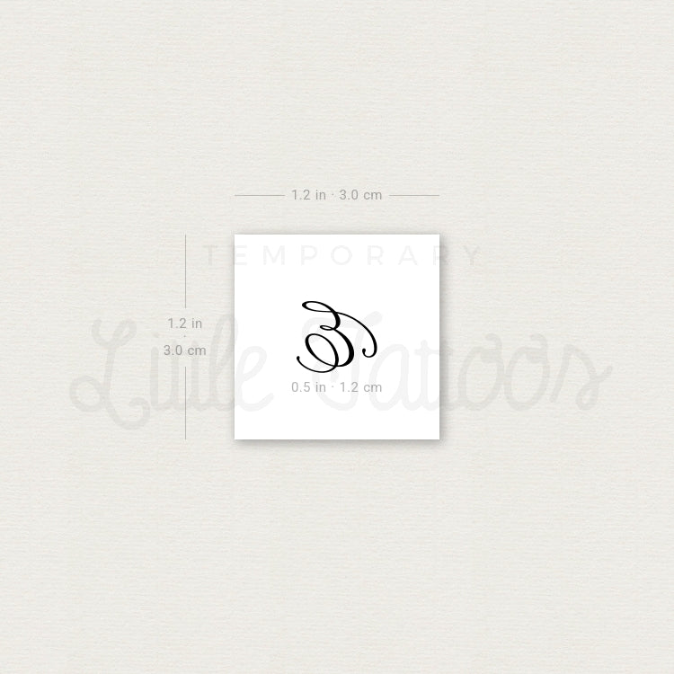 Cursive Letter E Script Temporary Tattoo - Set of 3