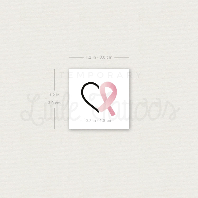 Heart & Cancer Awareness Ribbon Temporary Tattoo - Set of 3