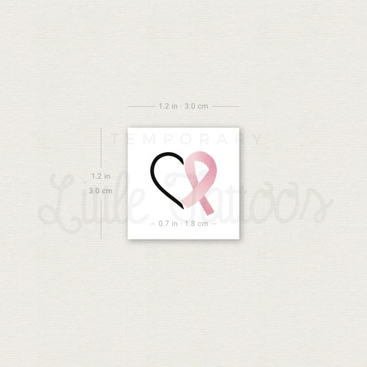 Heart & Cancer Awareness Ribbon Temporary Tattoo - Set of 3
